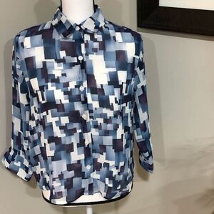 *ALFRED DUNNER* Petite Blue Pattern Button Down Size 10P